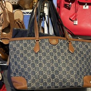 Jean tote bag Navy and Tan Monogram Tote